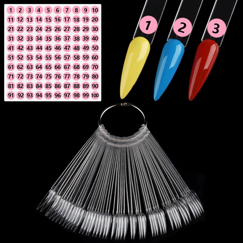 furtherpretty Clear Nail Swatch Sticks with Number Stickers, 50 Pcs Stiletto Nail Sample Swatches for Gel Polish Color Display Practice Nails muestrario de colores para uñas Manicure Supplies - Image 1